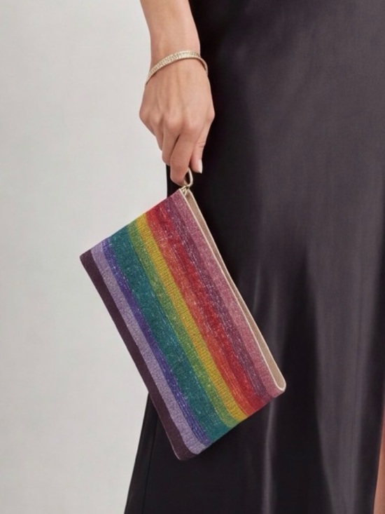 Judith Leiber Handbags - Judith Leiber Couture Champagne/Rainbow Crystal-Embellished Zip Clutch Pouch NWT